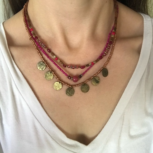 Layered Beaded Necklace with Coin Charms π